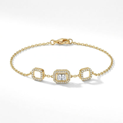  Gold-Plated Emerald-Cut Halo Station Bracelet