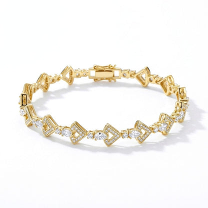 Gold-Plated Heart & Stone Link Bracelet