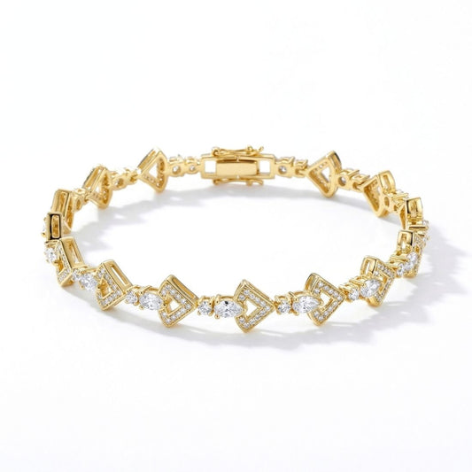 Gold-Plated Heart & Stone Link Bracelet
