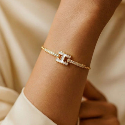 Gold-Plated Barrel Charm Pavé Station Bracelet