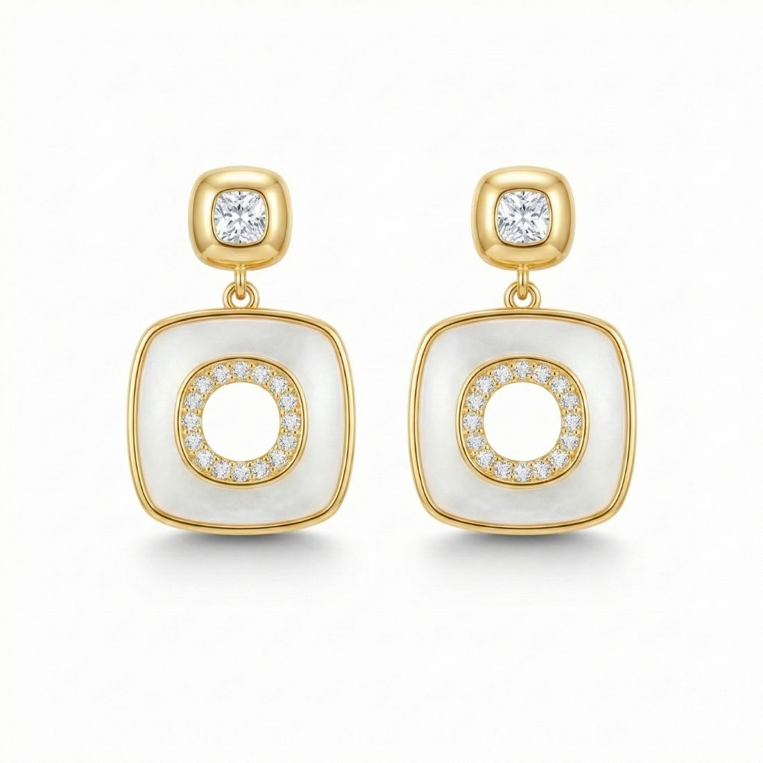 Gold Plated Geometric Double Square Drop Earrings