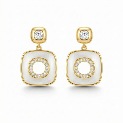 Gold Plated Geometric Double Square Drop Earrings