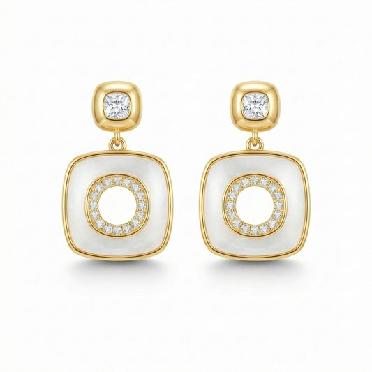 Gold Plated Geometric Double Square Drop Earrings