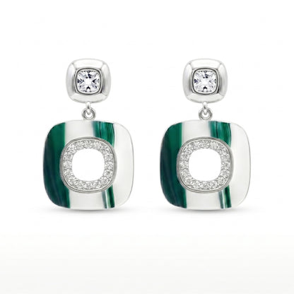 Silver Tone Geometric Frame Drop Earrings