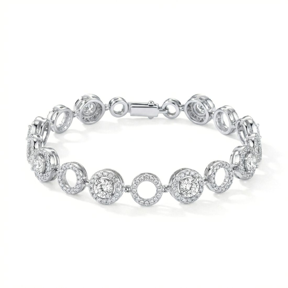 Silver-Tone Round Halo Cluster Bracelet