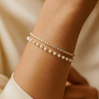 Gold-Plated Alternating Stone & Bead Tennis Bracelet