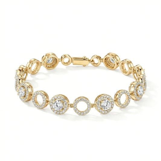 Gold-Plated Round Halo Link Bracelet