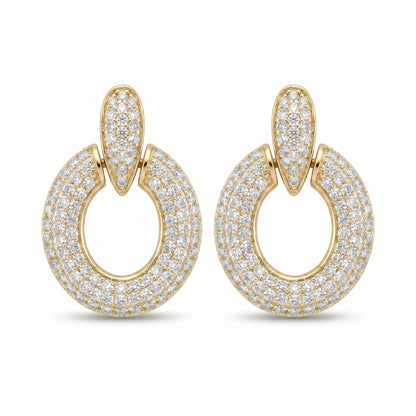 Gold Plated Circular Pavé Drop Earrings