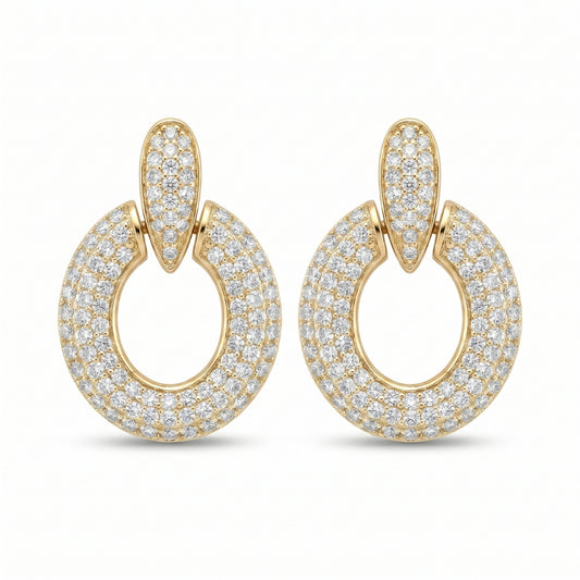 Gold Plated Circular Pavé Drop Earrings
