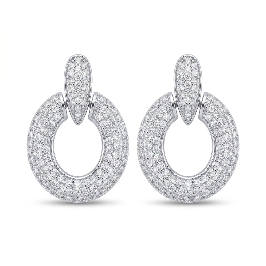 Silver Tone Circular Pavé Drop Earrings