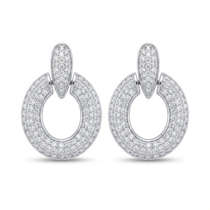 Silver Tone Circular Pavé Drop Earrings
