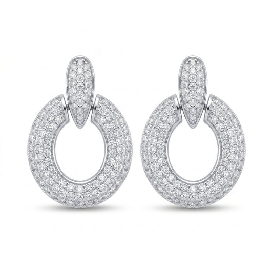 Silver Tone Circular Pavé Drop Earrings