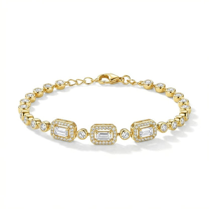 Gold-Plated Baguette Cluster Link Bracelet
