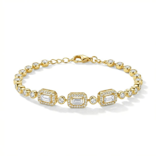Gold-Plated Baguette Cluster Link Bracelet