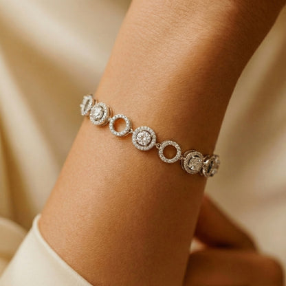 Silver-Tone Round Halo Cluster Bracelet
