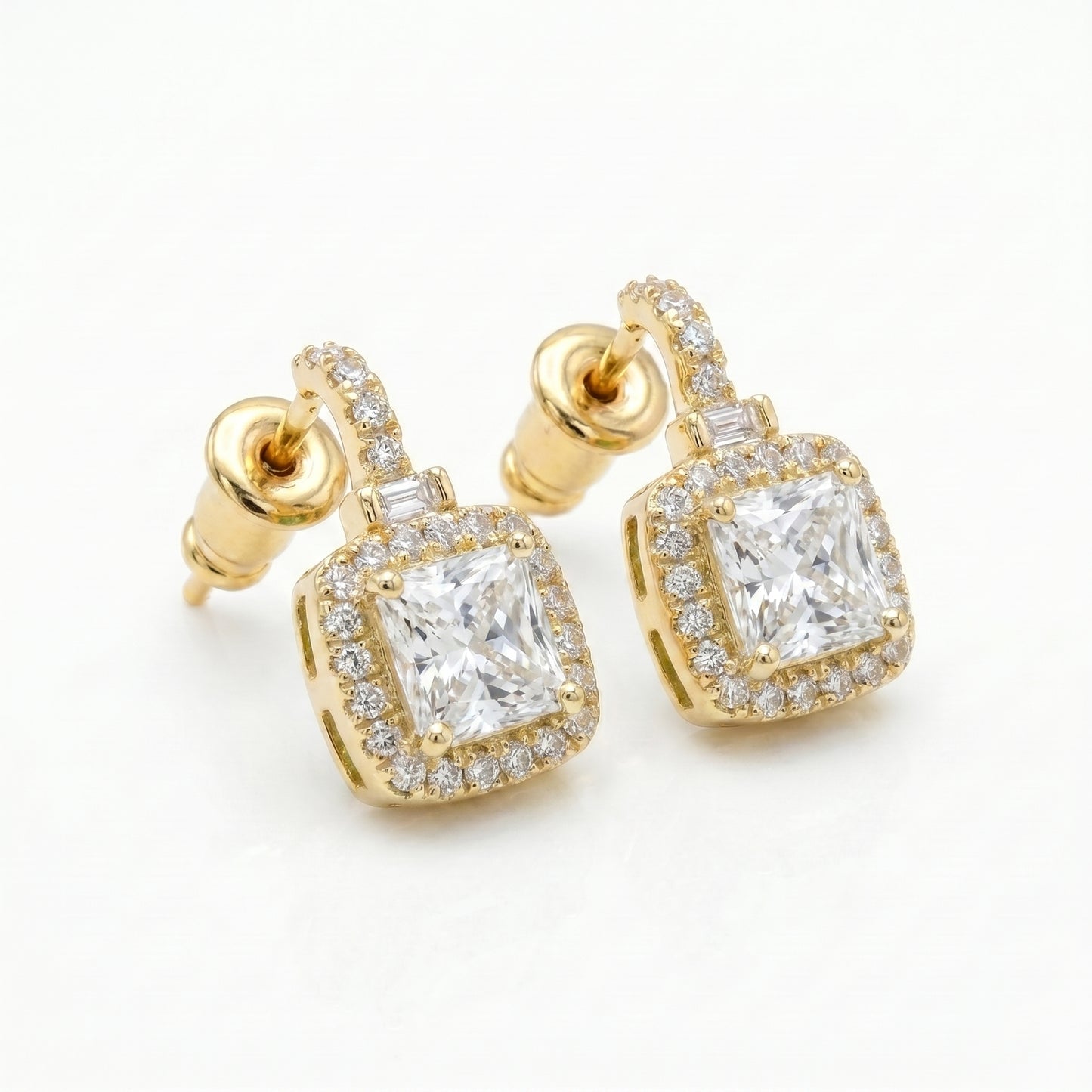Gold Plated Cushion Cut Zircon Halo Drop Earrings