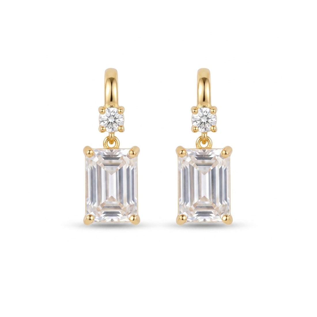 Gold Plated Emerald Cut Drop Earrings