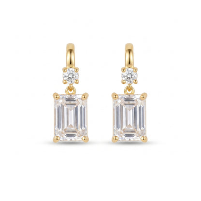 Gold Plated Emerald Cut Drop Earrings