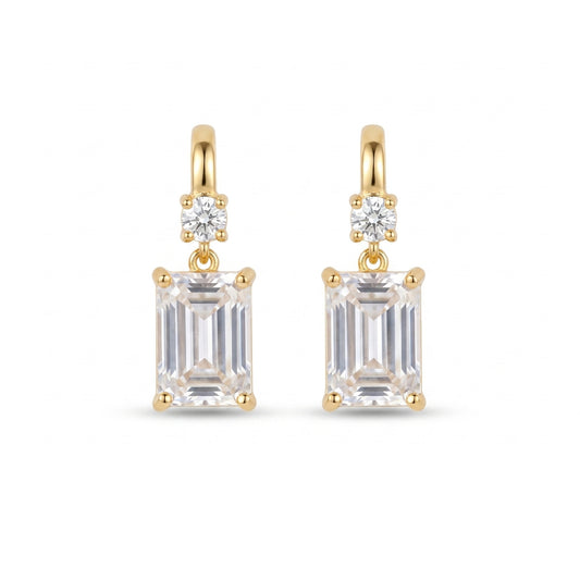 Gold Plated Emerald Cut Drop Earrings
