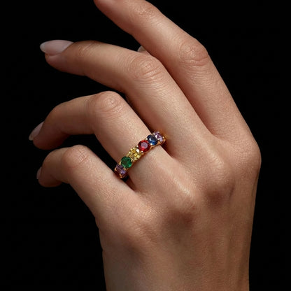 Gold-Plated Rainbow Multi-Stone Eternity Ring