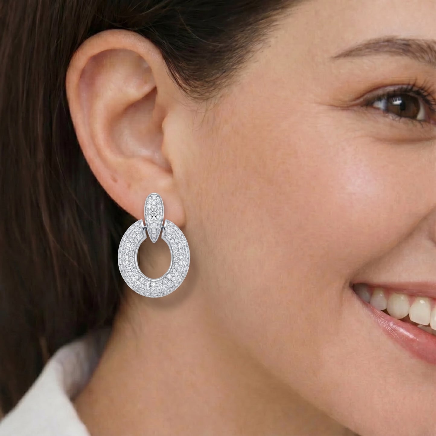 Silver Tone Circular Pavé Drop Earrings