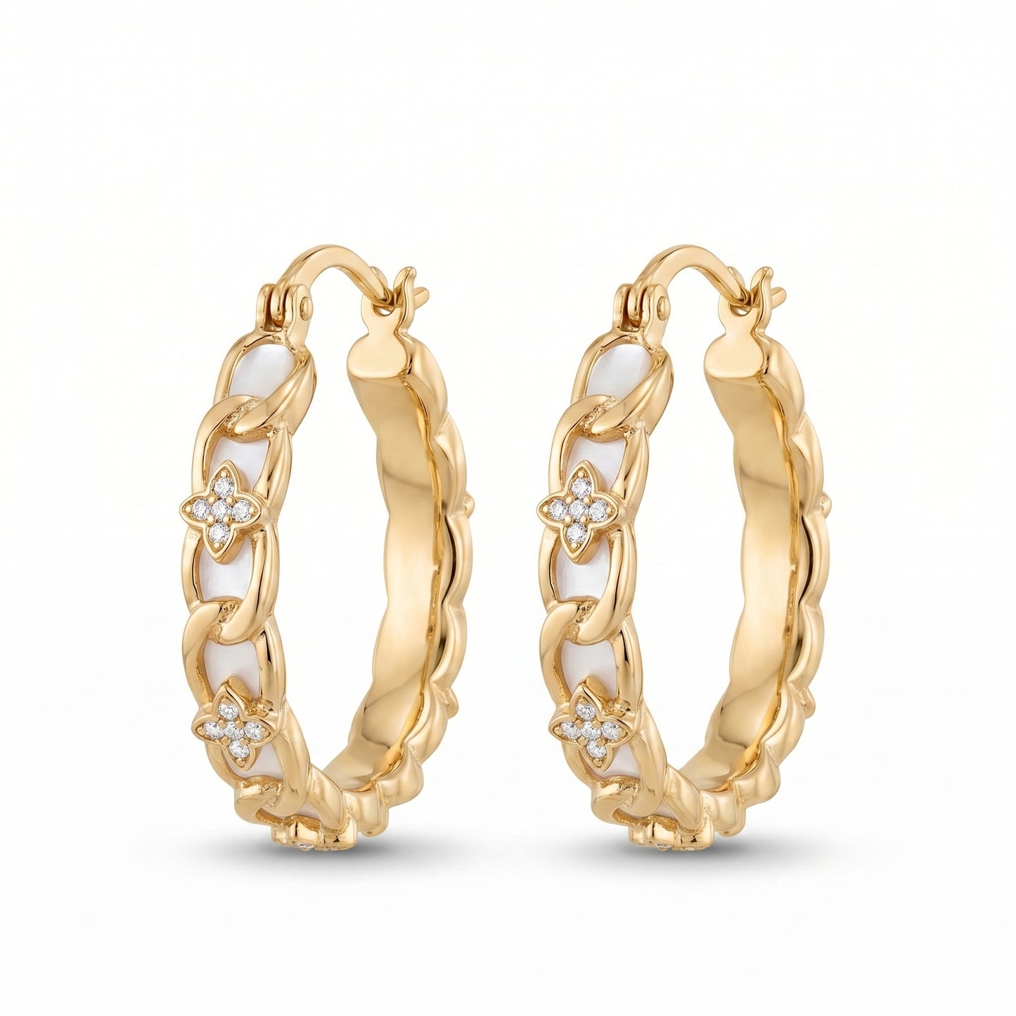 Gold Plated Heart Link Hoop Earrings