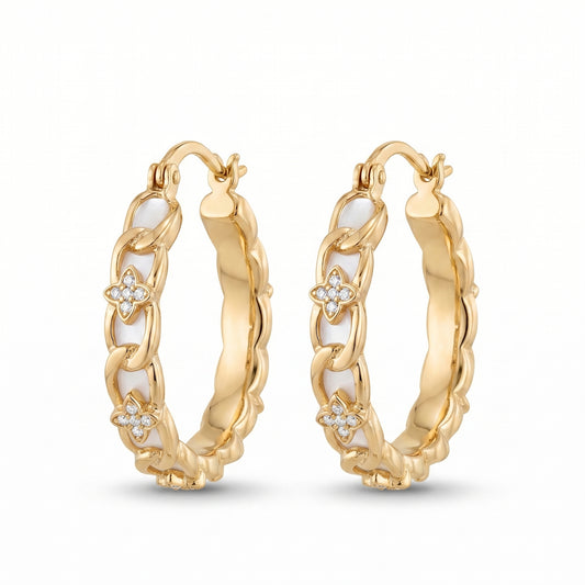 Gold Plated Heart Link Hoop Earrings