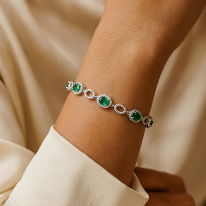 Silver-Tone Oval Halo Multi-Stone Bracelet