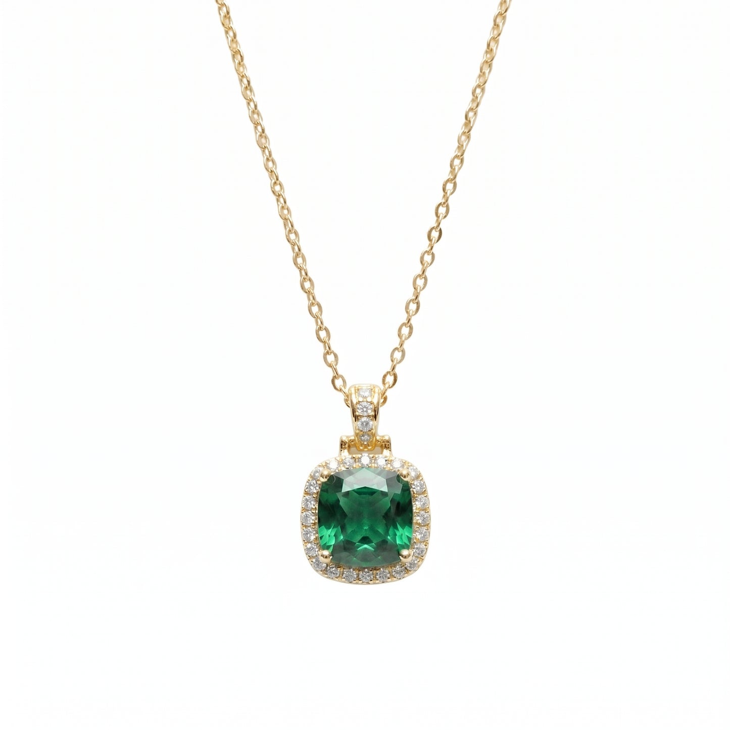 Gold-Plated Green Stone Pendant Necklace