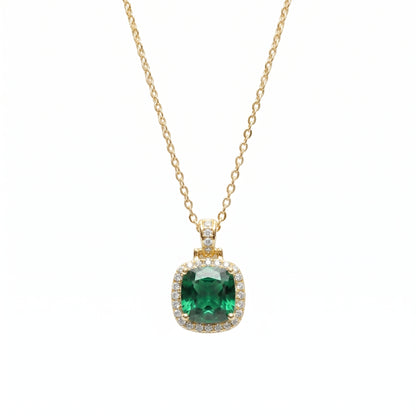 Gold-Plated Green Stone Pendant Necklace