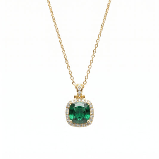 Gold-Plated Green Stone Pendant Necklace