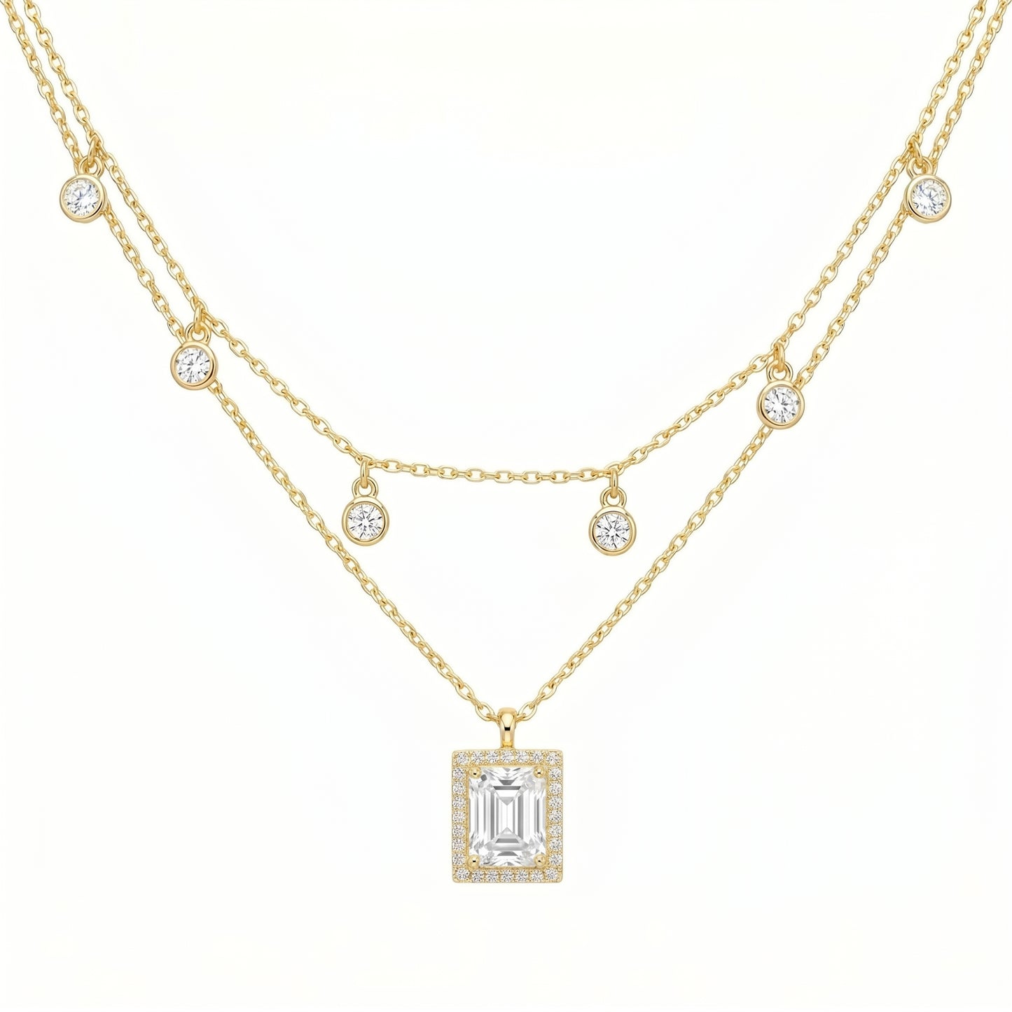 Gold-Plated Layered Charm Pendant Necklace