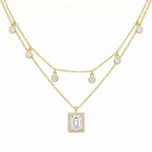 Gold-Plated Layered Charm Pendant Necklace