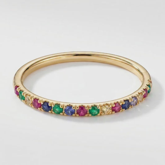 Gold-Plated Rainbow Multi-Stone Tennis Bracelet