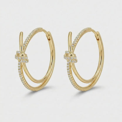 Gold Plated Double Hoop Drop Earrings
