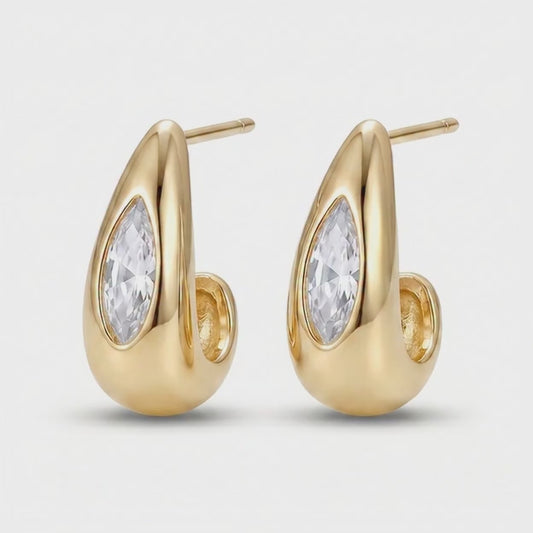 Gold Plated Marquise Accent Stud Earrings