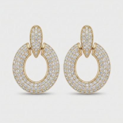 Gold Plated Circular Pavé Drop Earrings
