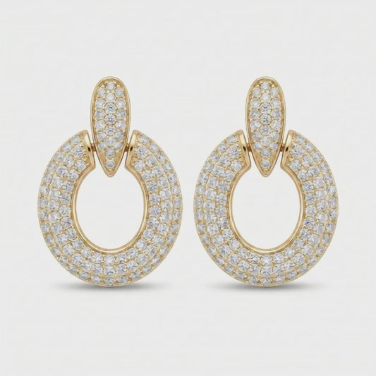 Gold Plated Circular Pavé Drop Earrings