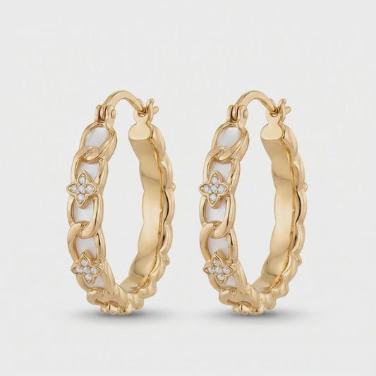 Gold Plated Heart Link Hoop Earrings