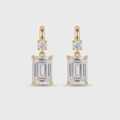 Gold Plated Emerald Cut Drop Earrings