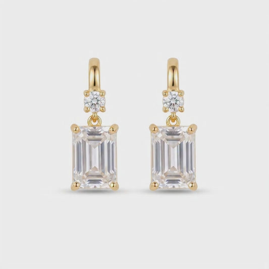 Gold Plated Emerald Cut Drop Earrings