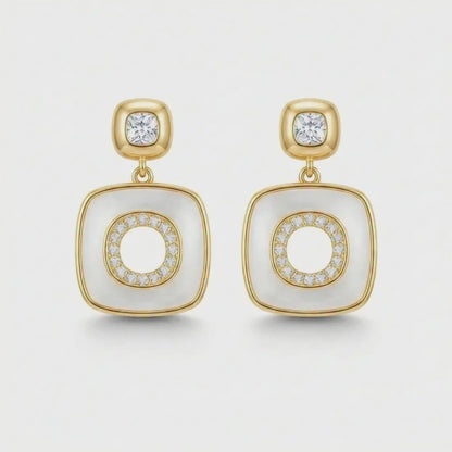 Gold Plated Geometric Double Square Drop Earrings
