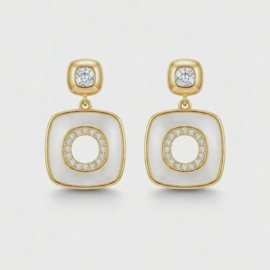 Gold Plated Geometric Double Square Drop Earrings