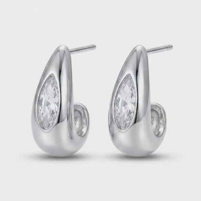 Silver Tone Teardrop Stud Earrings