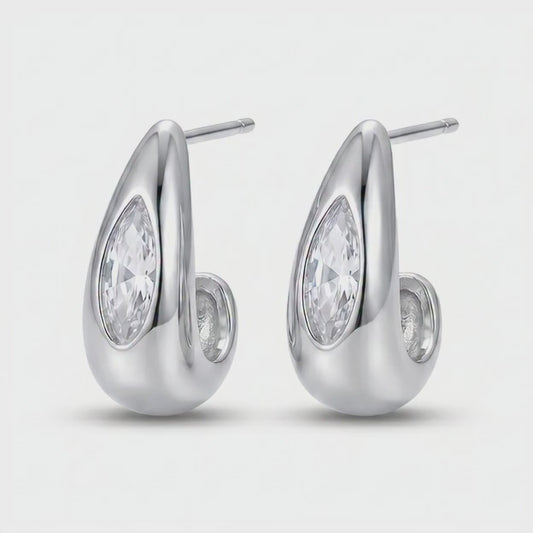 Silver Tone Teardrop Stud Earrings