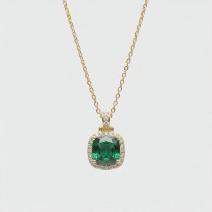 Gold-Plated Green Stone Pendant Necklace