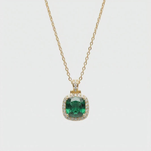 Gold-Plated Green Stone Pendant Necklace
