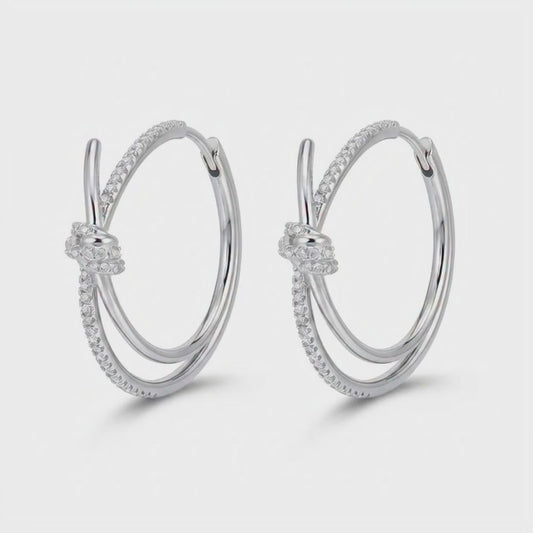 Silver Plated Double Hoop Drop Earrings