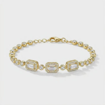 Gold-Plated Baguette Cluster Link Bracelet