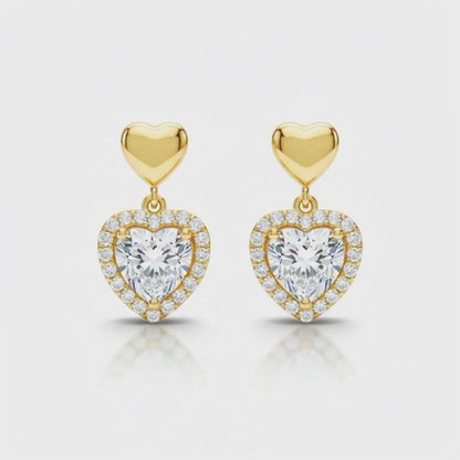 Gold Plated Double Heart Drop Earrings